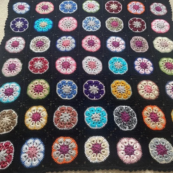 Colorful Crochet Blanket with Black Base
